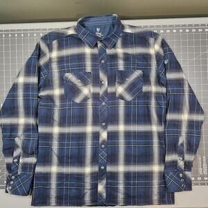 Kuhl Dillingr Flannel Shirt Medium Blue Plaid Outdoors Preppy Work Pearl Snap